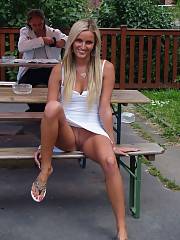Light Haired Wifey No Panties Cunt Upskirt In Public Pic
