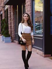 Very Sexy In Short Brown Skirt