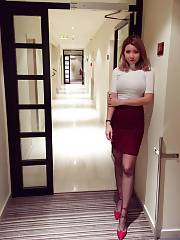 Breathtaking Asian In Red Heels And Tight Outfit