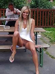 Light Haired Wifey No Panties Cunt Upskirt In Public Pic