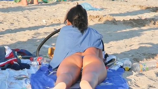 Cute Topless Bikini Girls Are Running On The Beach Shamelessly Shaking The Stripped Billibongs