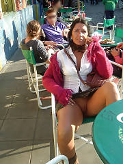 Short Skirt And No Panties At Street Cafe