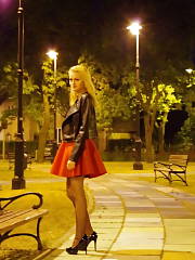 Hot Blond Posing Night In The Park In Hot Outfit