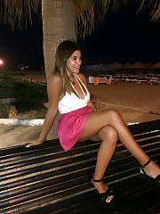 Leggy Chick In Pink Flared Miniskirt And Clevy Top