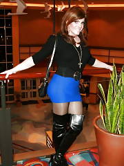 Foxy In Sexual Blue Miniskirt & Leather Boots