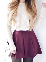 White Sweater And Purple Skirt